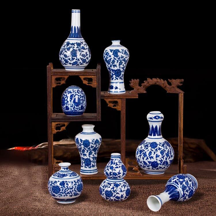Mini Blue-and-White Gourd Bud Vase