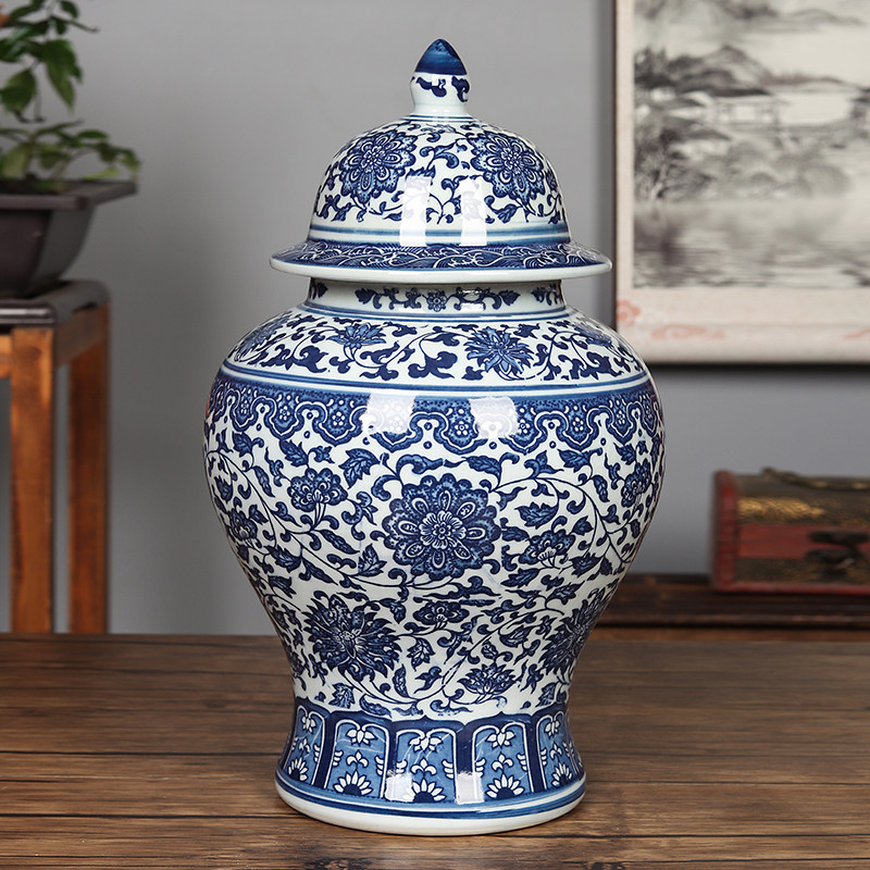 Floral Scroll Blue-and-White Porcelain Ginger Jar