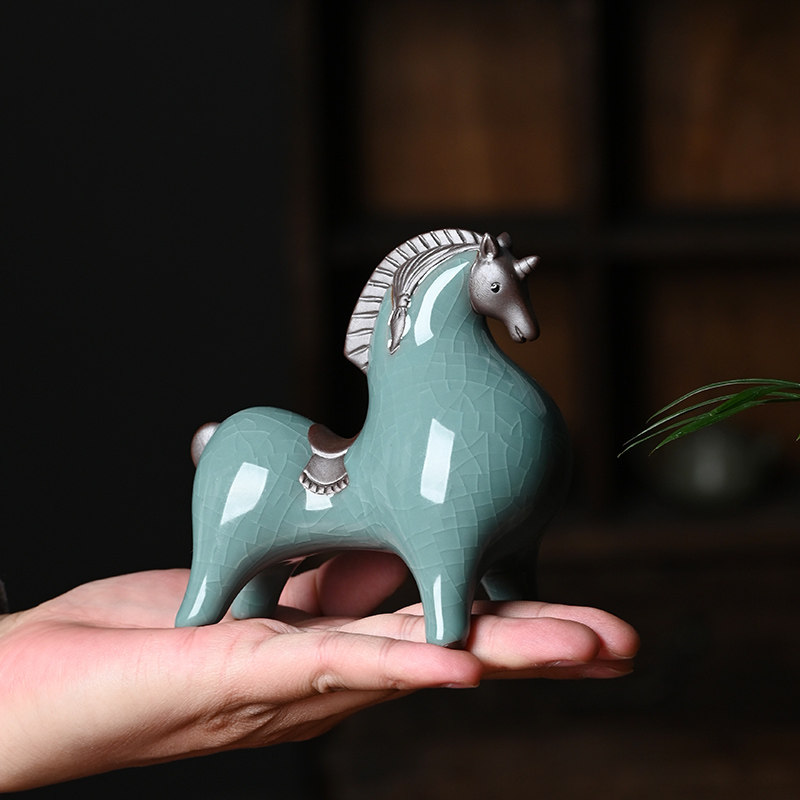 Celadon Crackle-Glaze Tang Horse Figurine