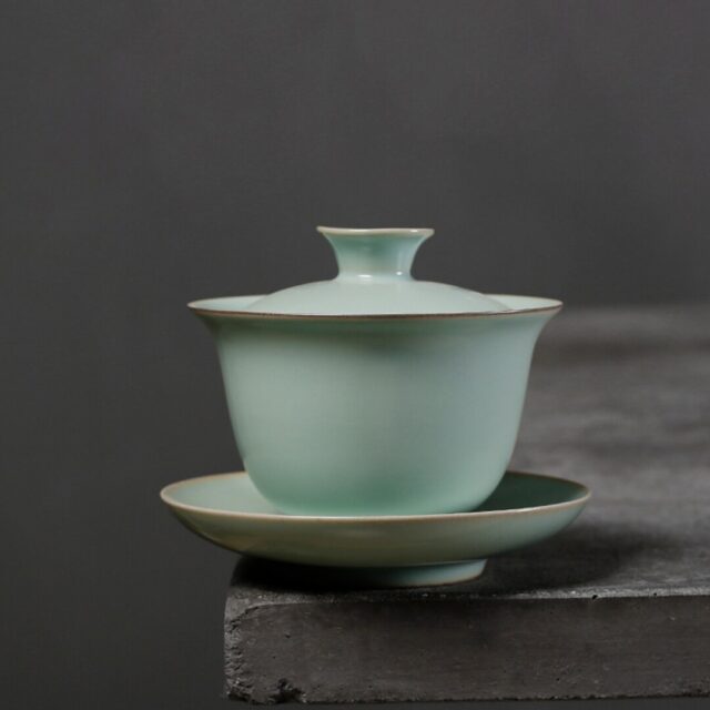 Handmade Ru-Kiln Porcelain Gaiwan Tea Set, Three Glaze Colors