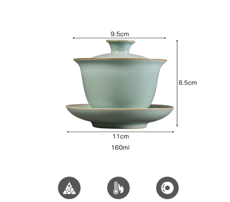 Handmade Ru-Kiln Porcelain Gaiwan Tea Set, Three Glaze Colors