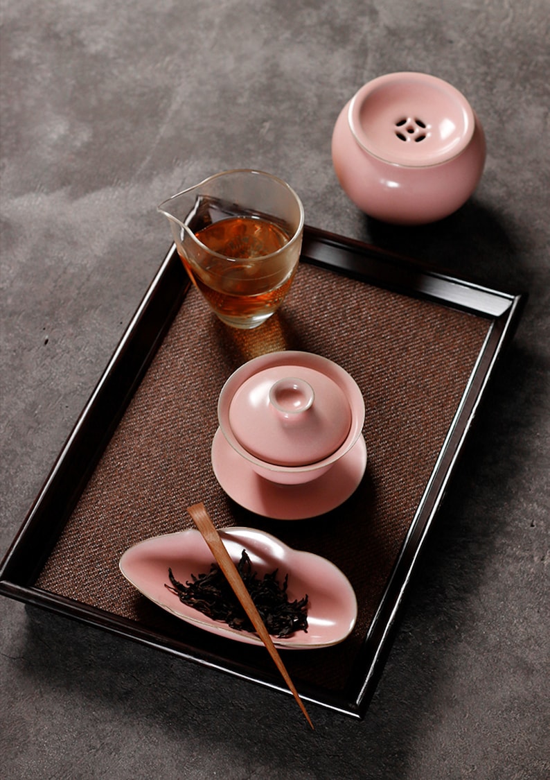 Handmade Ru-Kiln Porcelain Gaiwan Tea Set, Three Glaze Colors