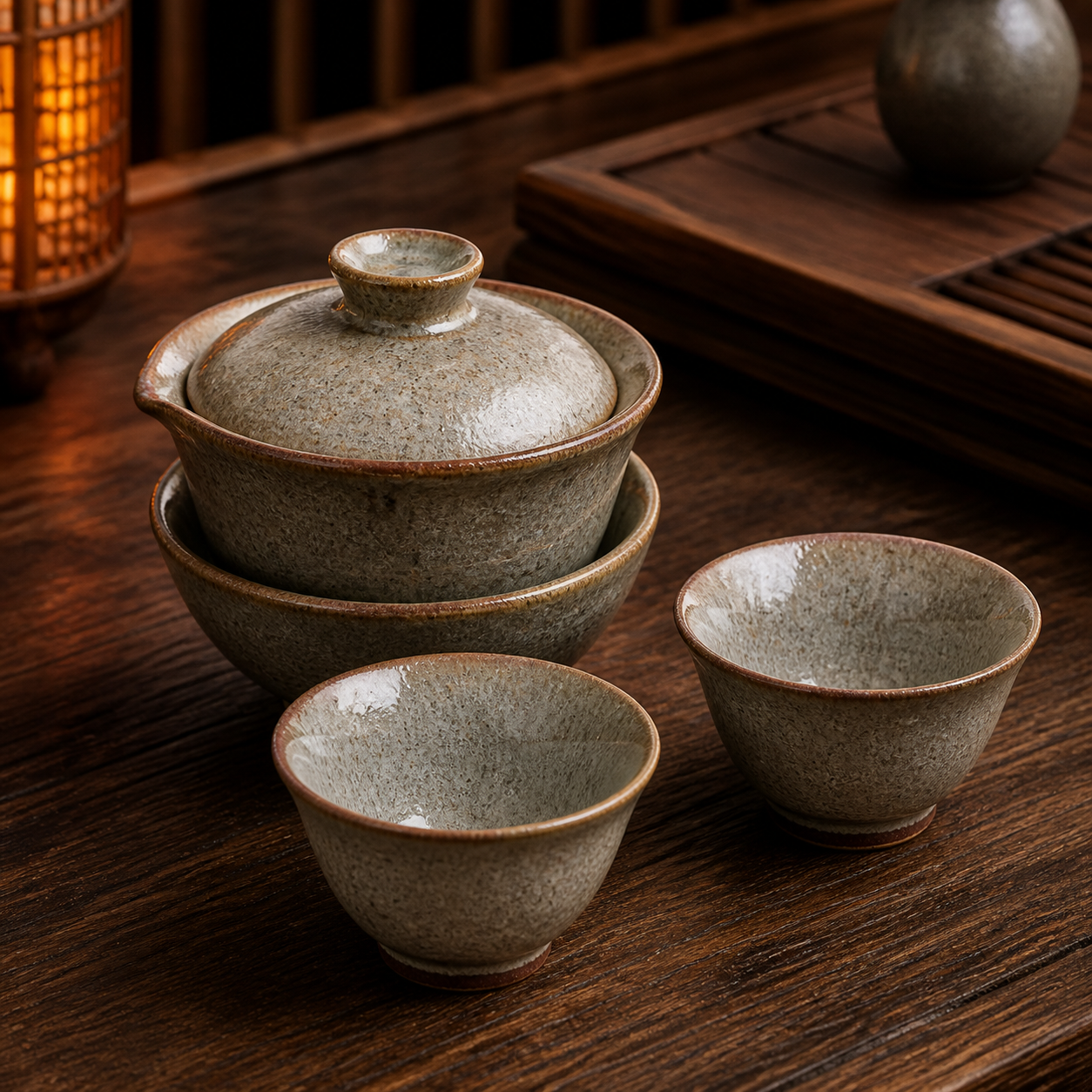 Speckled Grey Portable Travel Gaiwan Set