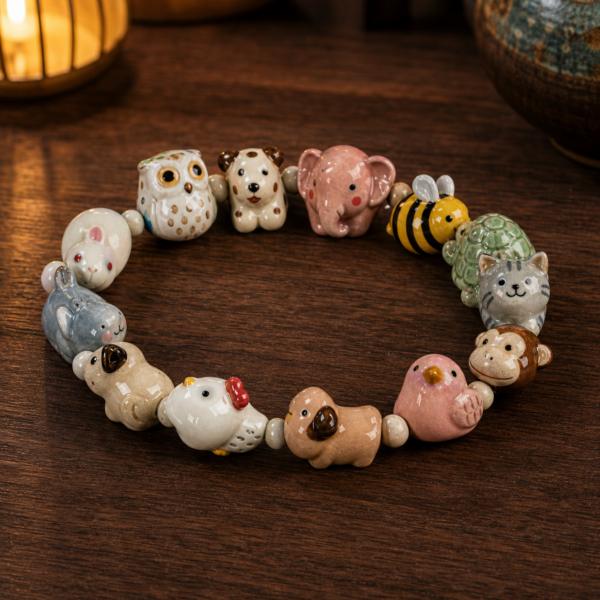 Playful Porcelain Animal Bead Bracelet