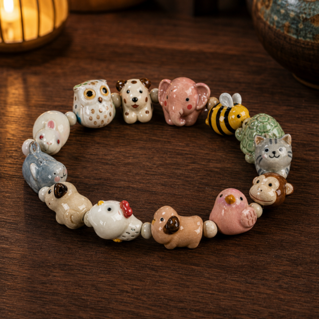 Playful Porcelain Animal Bead Bracelet