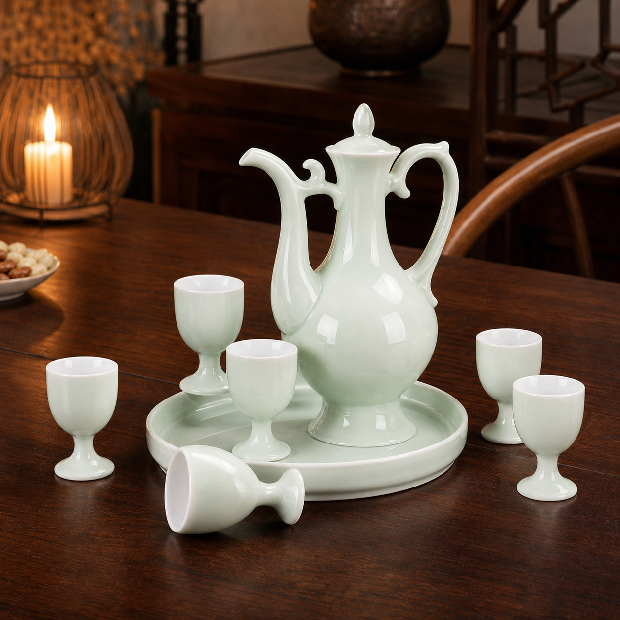 Celadon Ceramic Baijiu Wine Set with Tray
