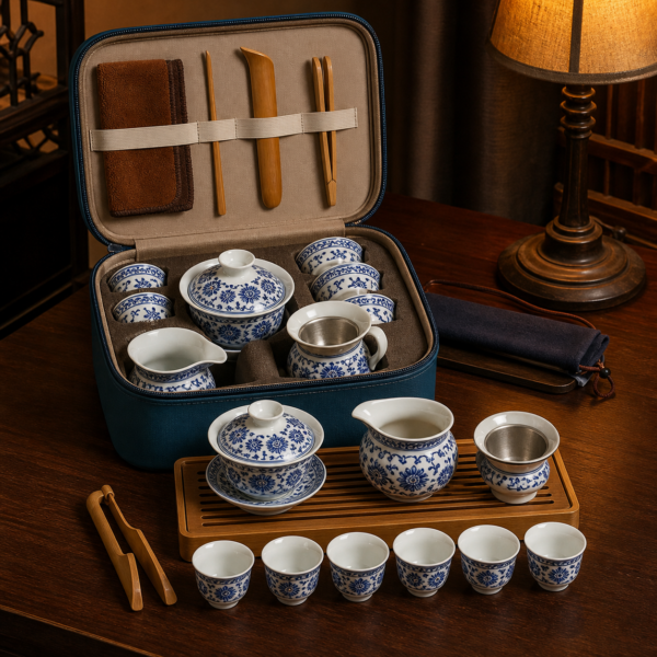 Blue and White 14-Piece Portable Gongfu Tea Set