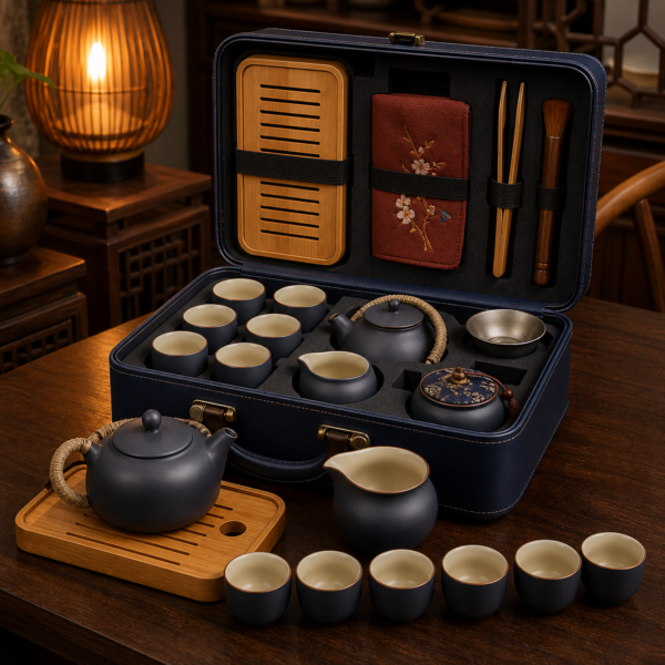 Matte Navy 14-Piece Portable Kung Fu Tea Set