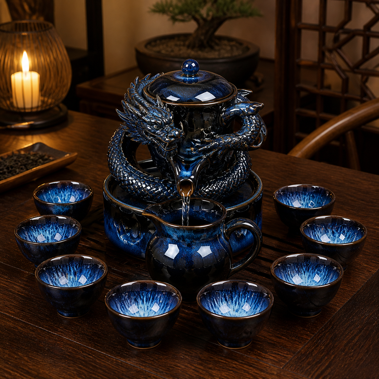 Cobalt Dragon Flambe Gongfu Tea Set
