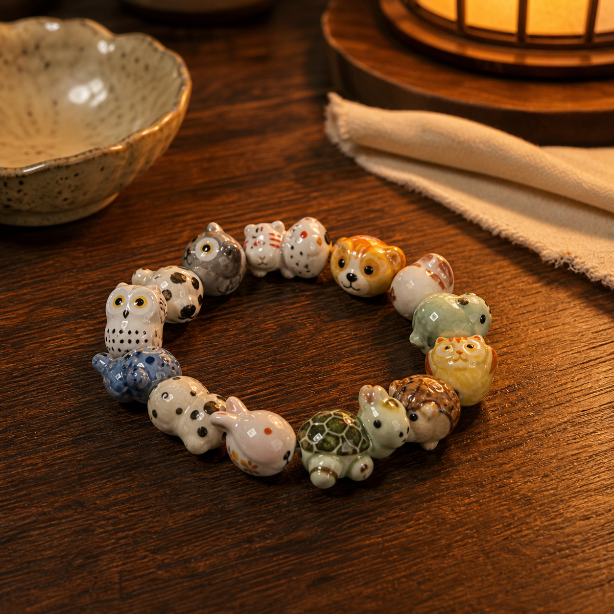 Playful Porcelain Animal Bead Bracelet