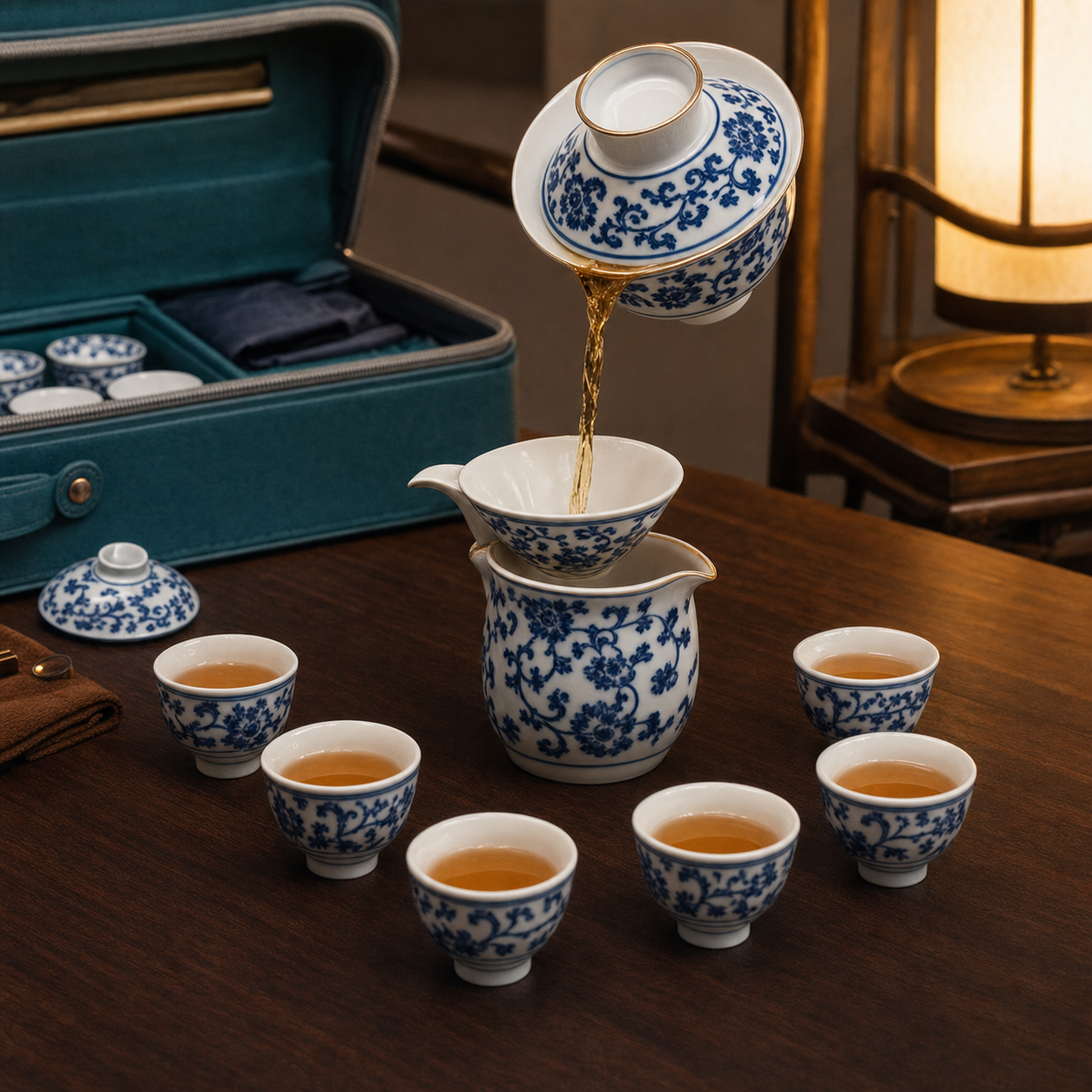 Blue and White 14-Piece Portable Gongfu Tea Set