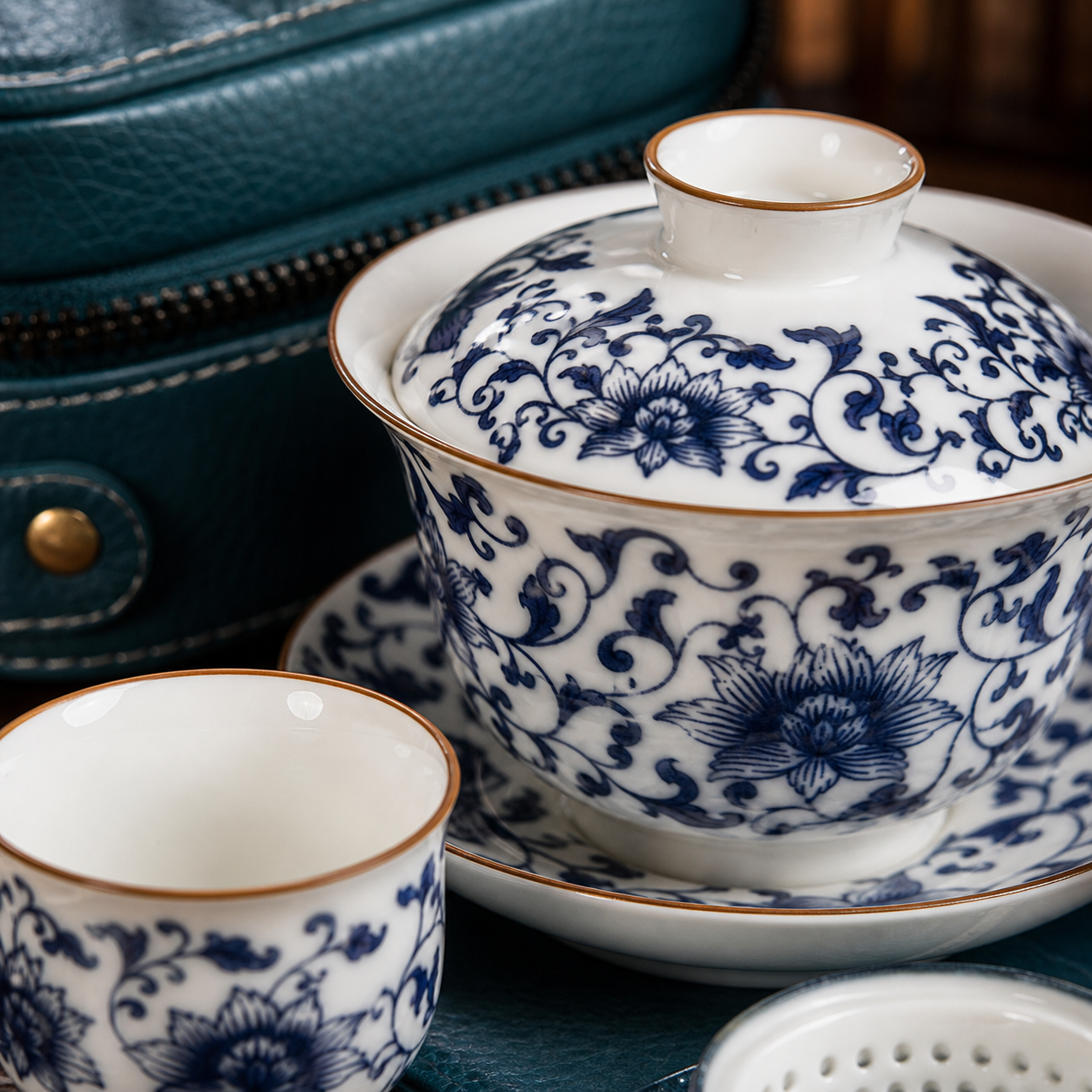 Blue and White 14-Piece Portable Gongfu Tea Set
