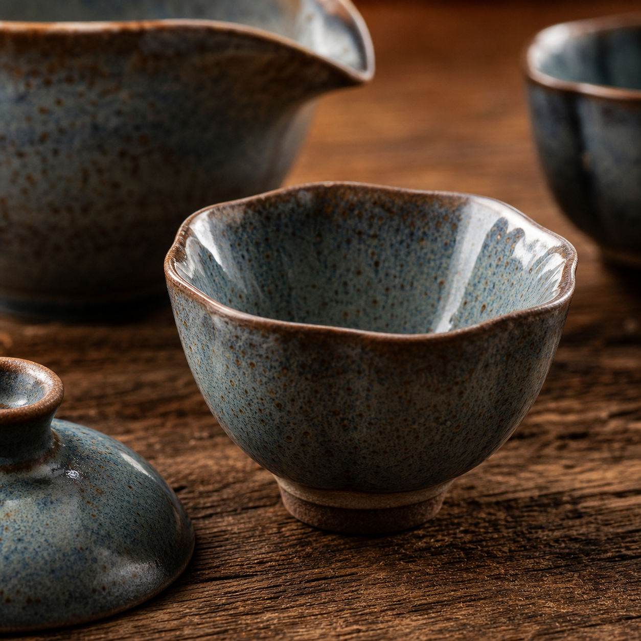 Rustic Blue Stoneware Gaiwan Tea Set