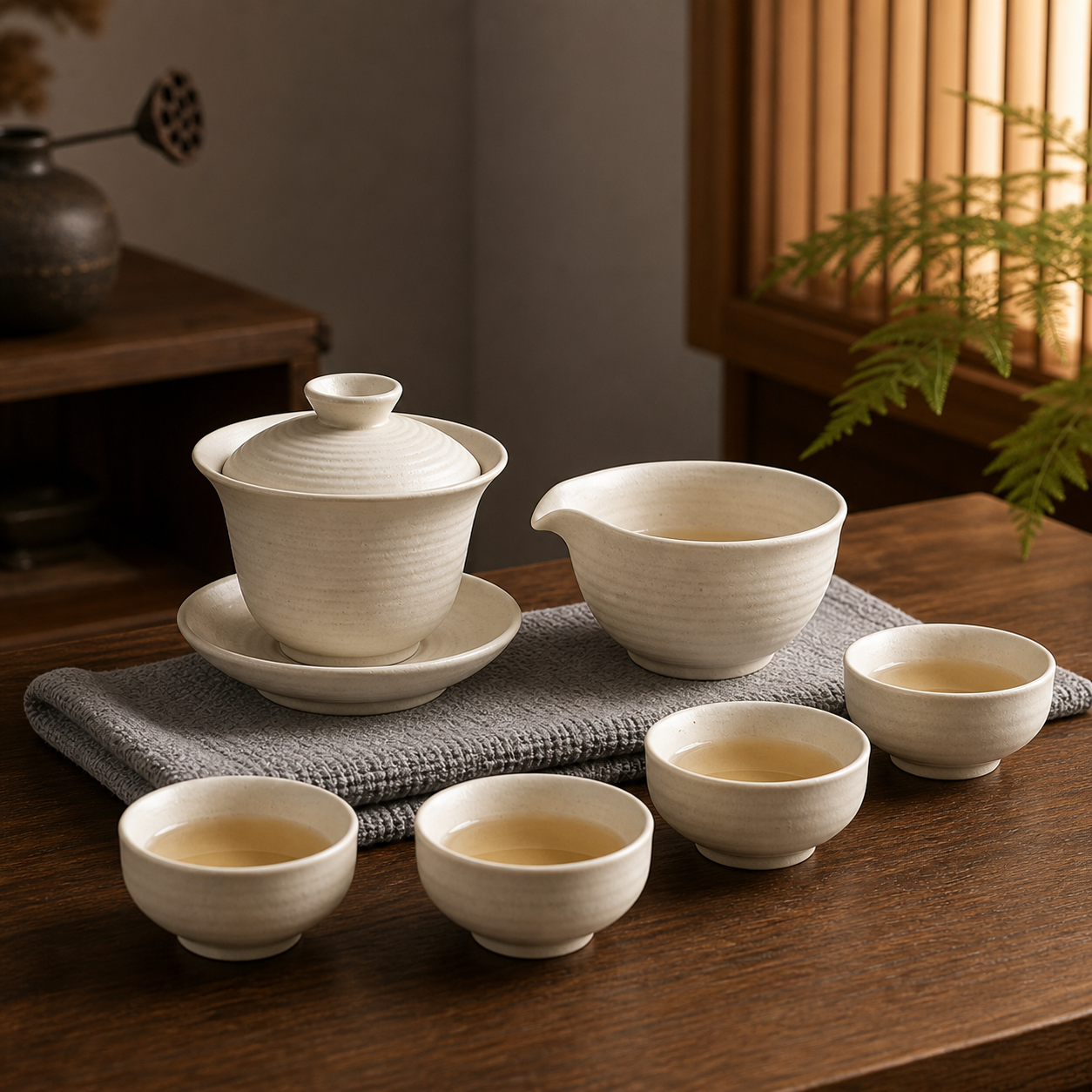Warm White Handmade Gaiwan Tea Set