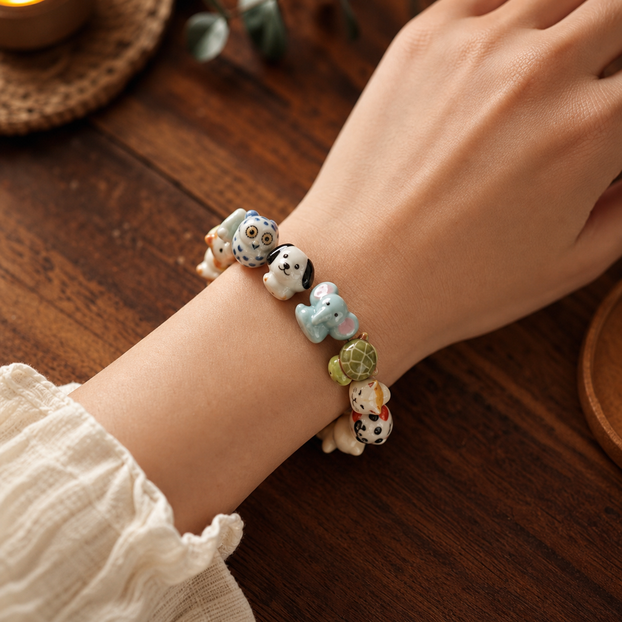 Playful Porcelain Animal Bead Bracelet