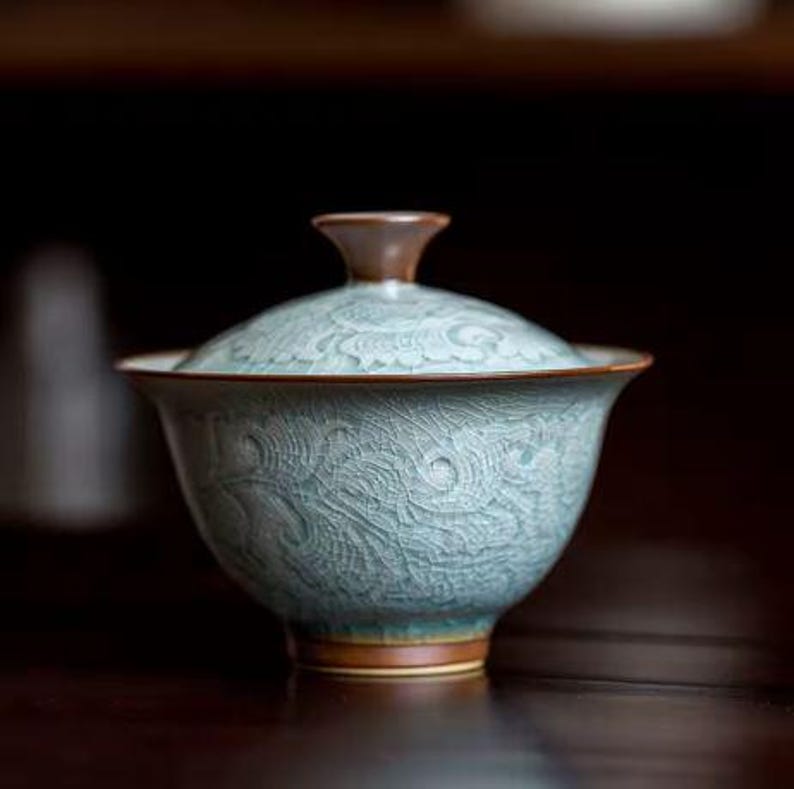 Modern Ice-Crack Celadon Gaiwan, 130ml Reactive Glaze Tea Cup