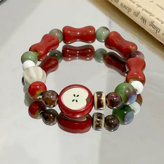 Jingdezhen Red Apple Ceramic Beaded Bracelet