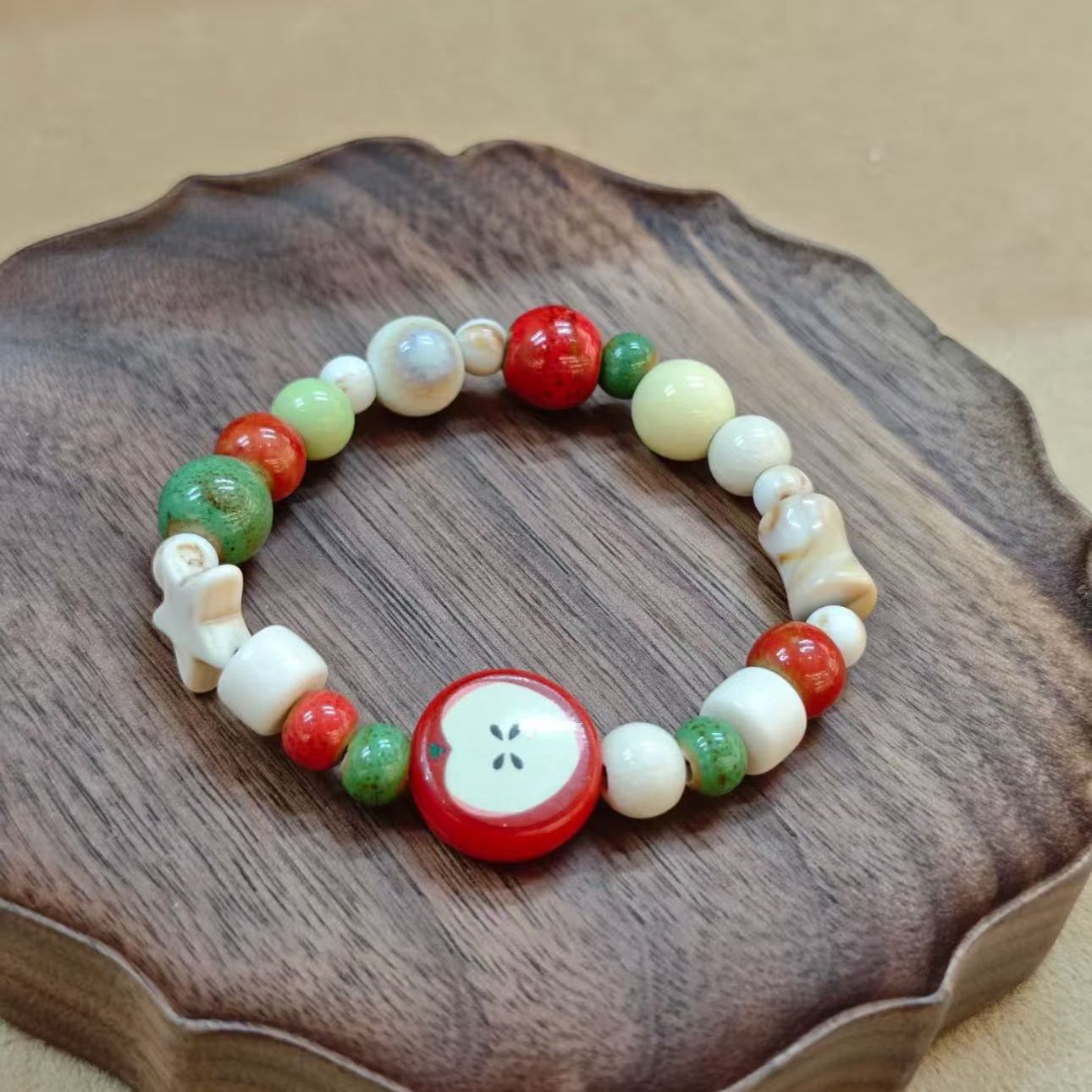 Jingdezhen Red Apple Ceramic Beaded Bracelet