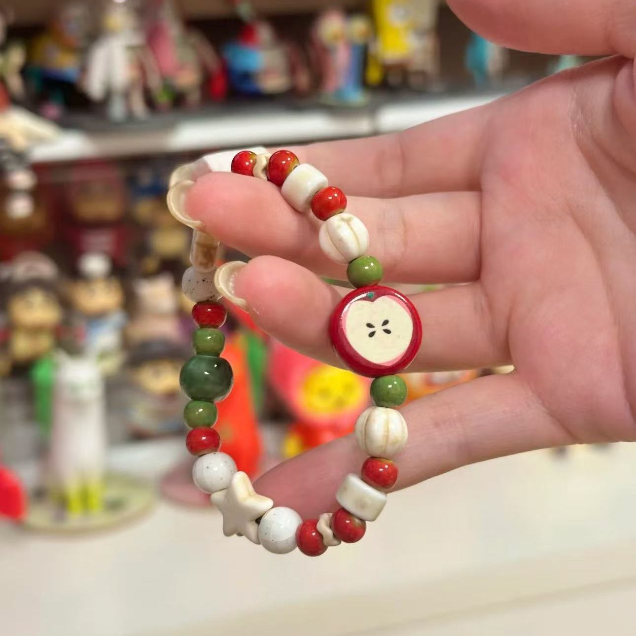 Jingdezhen Red Apple Ceramic Beaded Bracelet