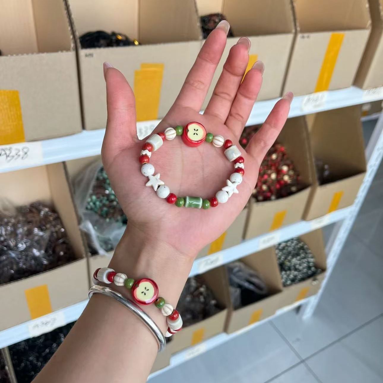 Jingdezhen Red Apple Ceramic Beaded Bracelet