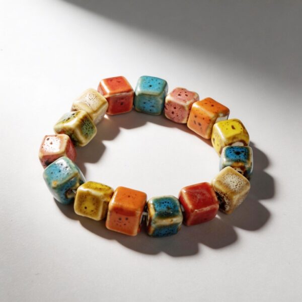 Jingdezhen Flambe-Glaze Cube Bead Bracelet