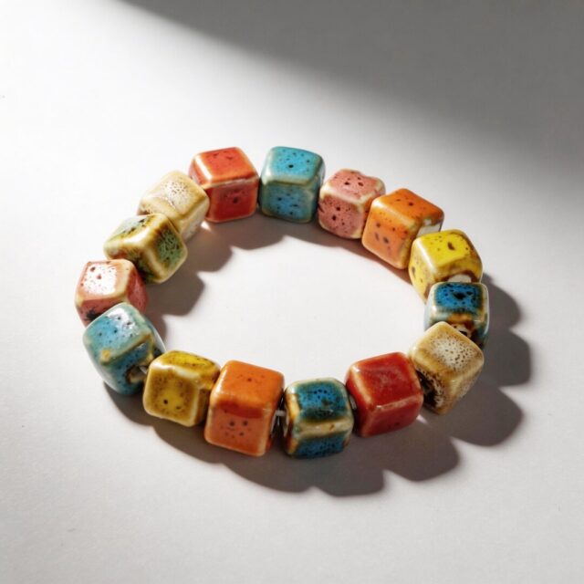 Jingdezhen Flambe-Glaze Cube Bead Bracelet