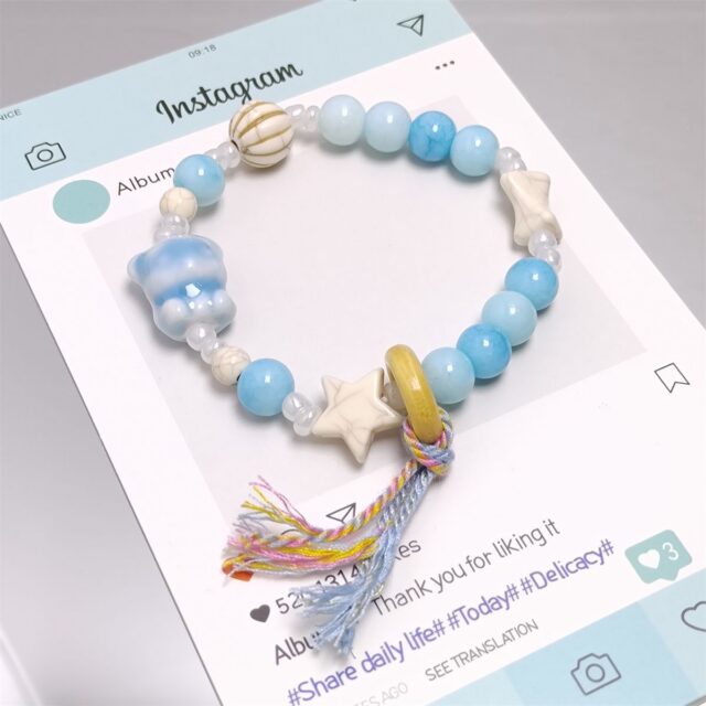 Jingdezhen Blue White Star Moon Tassel Ceramic Bracelet