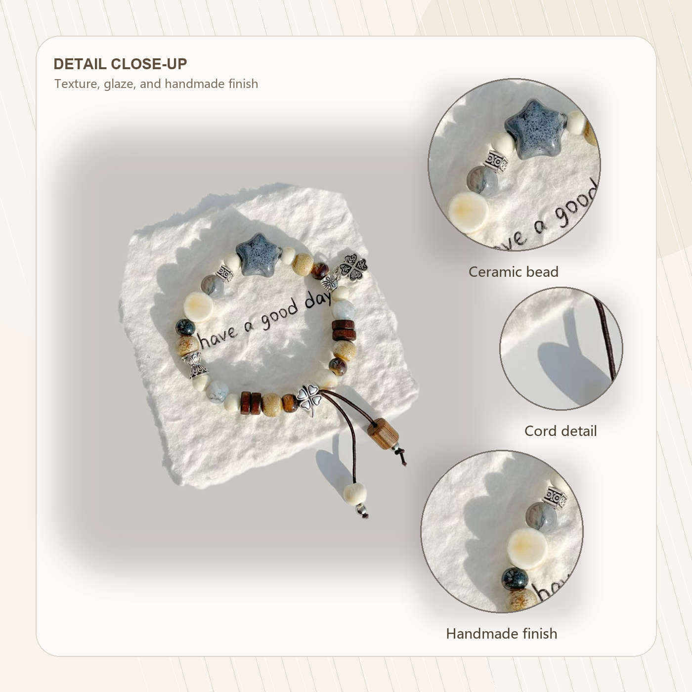Jingdezhen Vintage Glazed Star Ceramic Bracelet