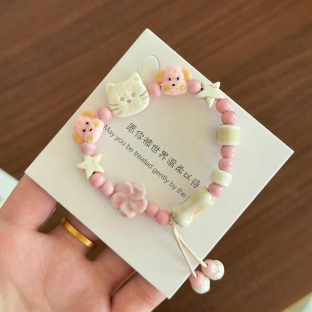Jingdezhen Sakura Pink Cat Dog Star Ceramic Bracelet