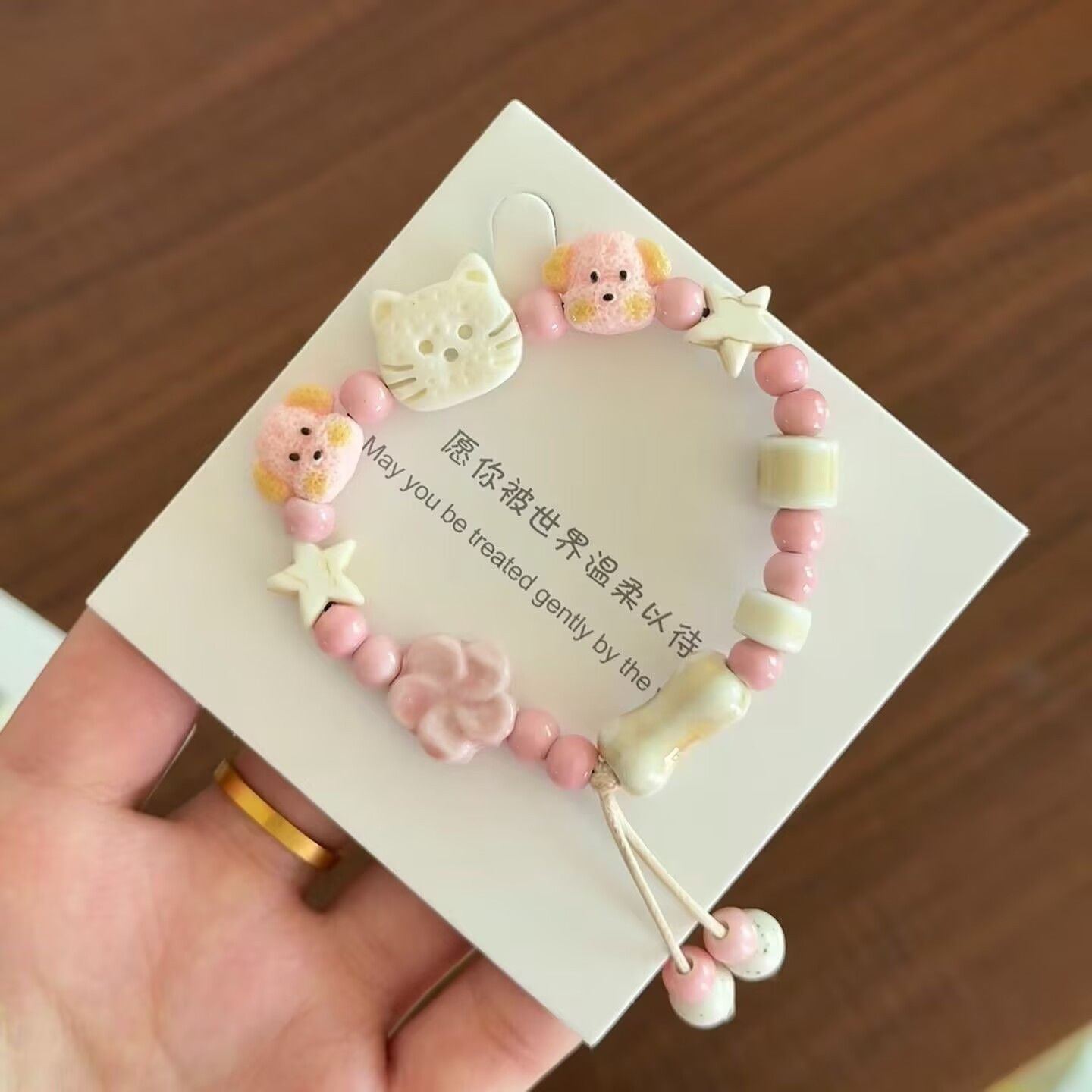 Jingdezhen Sakura Pink Cat Dog Star Ceramic Bracelet
