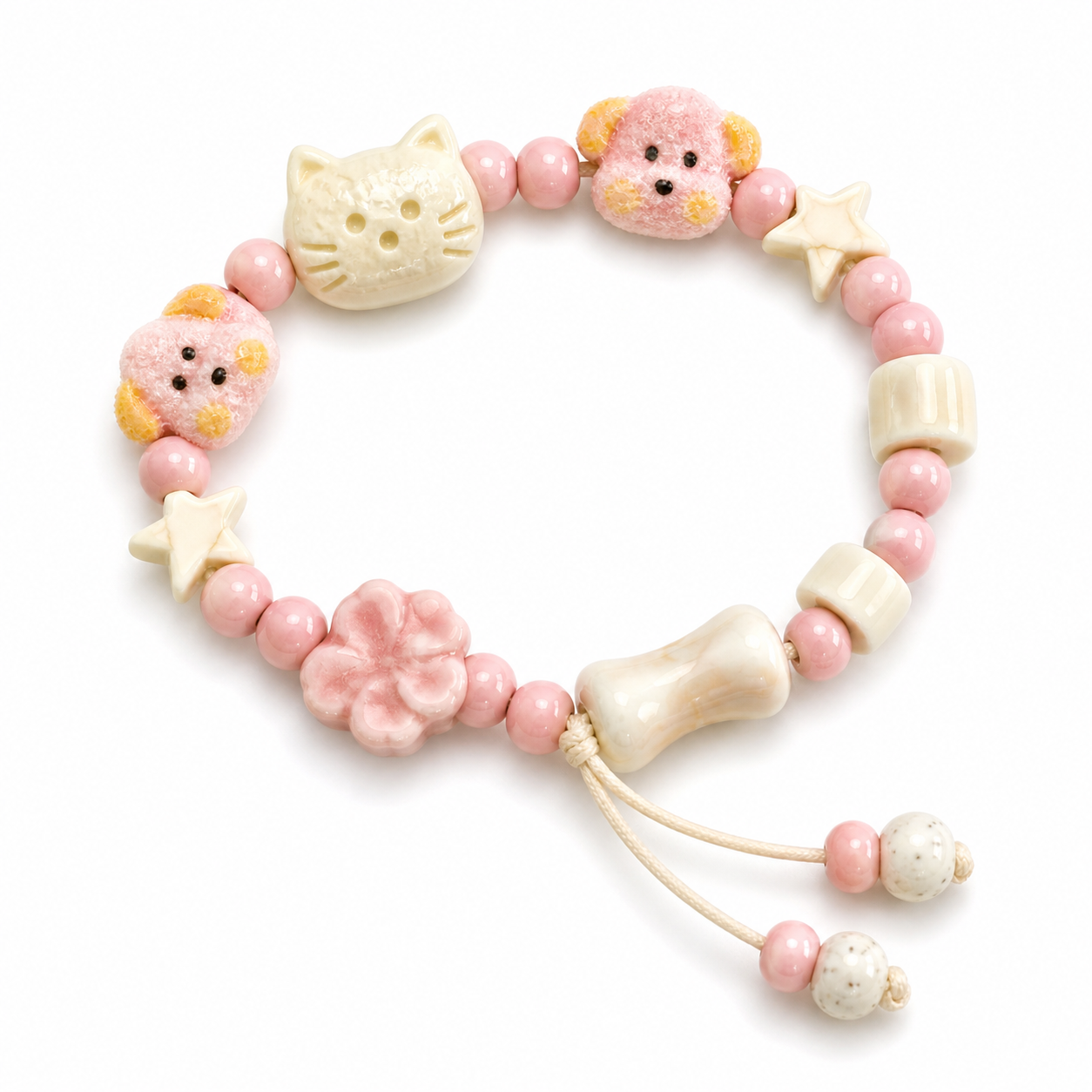 Jingdezhen Sakura Pink Cat Dog Star Ceramic Bracelet