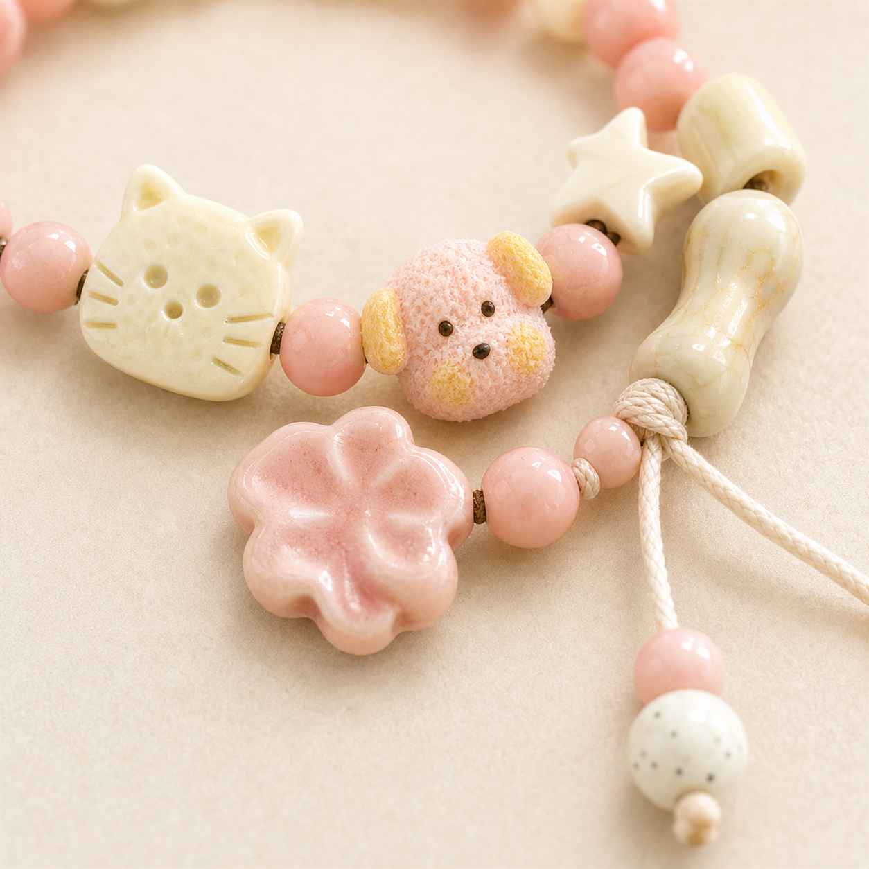 Jingdezhen Sakura Pink Cat Dog Star Ceramic Bracelet