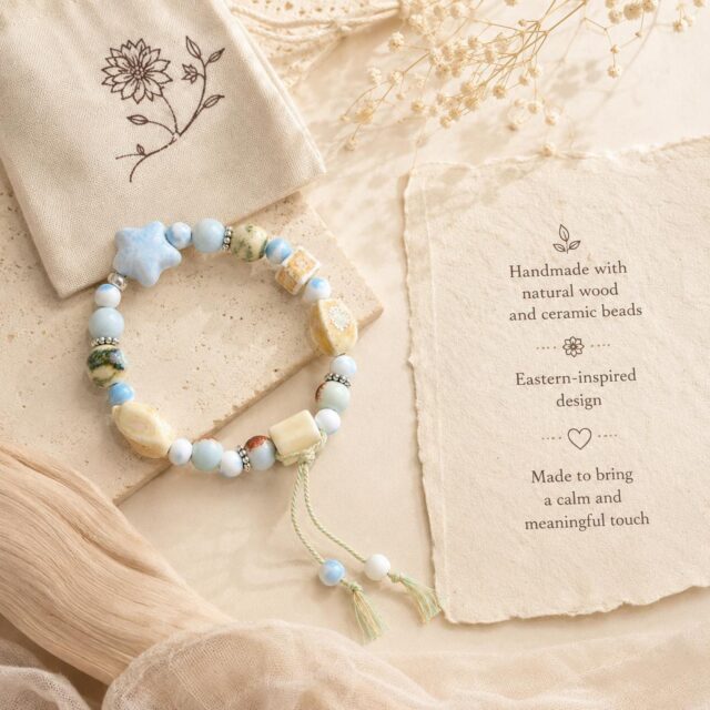 Jingdezhen Blue White Star Ceramic Beaded Bracelet