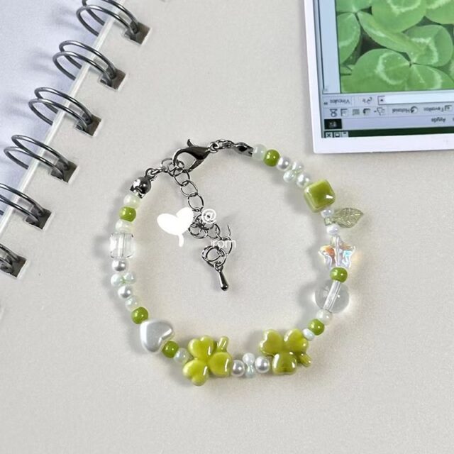 Jingdezhen Green Lucky Clover Ceramic Bracelet