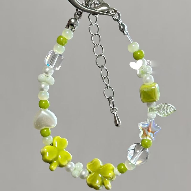 Jingdezhen Green Lucky Clover Ceramic Bracelet