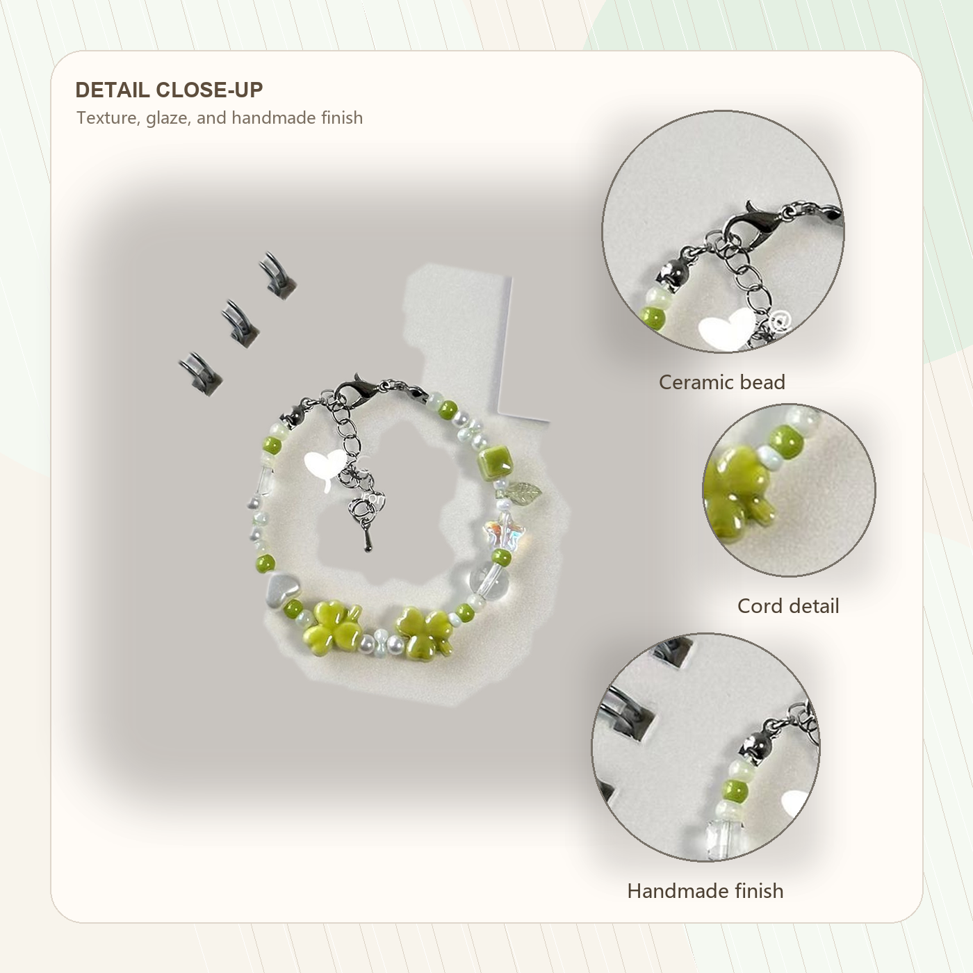 Jingdezhen Green Lucky Clover Ceramic Bracelet