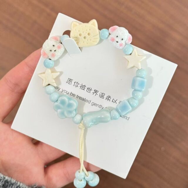 Jingdezhen Sky Blue Cat Dog Star Ceramic Bracelet