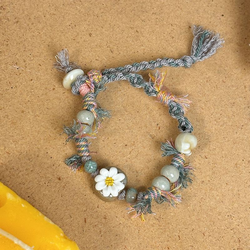 Jingdezhen Color Cord Ceramic Flower Bracelet