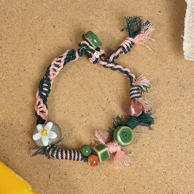 Jingdezhen Color Cord Ceramic Flower Bracelet