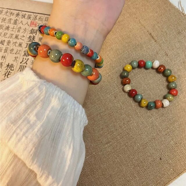 Jingdezhen Five-Color Glazed Ceramic Beaded Bracelet
