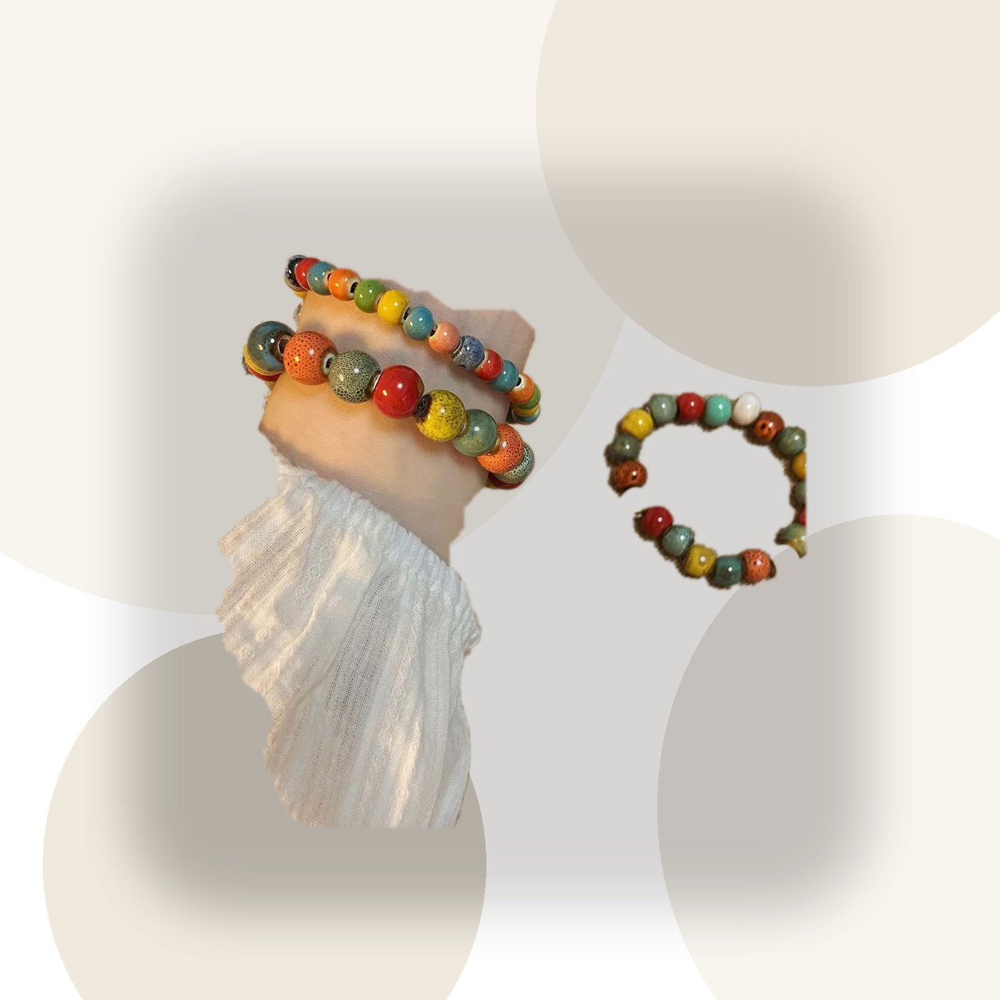 Jingdezhen Five-Color Glazed Ceramic Beaded Bracelet