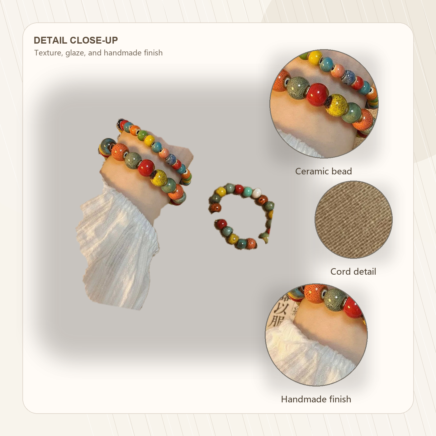 Jingdezhen Five-Color Glazed Ceramic Beaded Bracelet