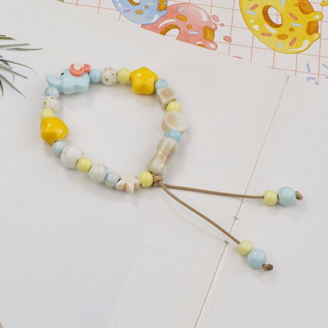 Jingdezhen Little Elephant Yellow Blue Ceramic Bracelet
