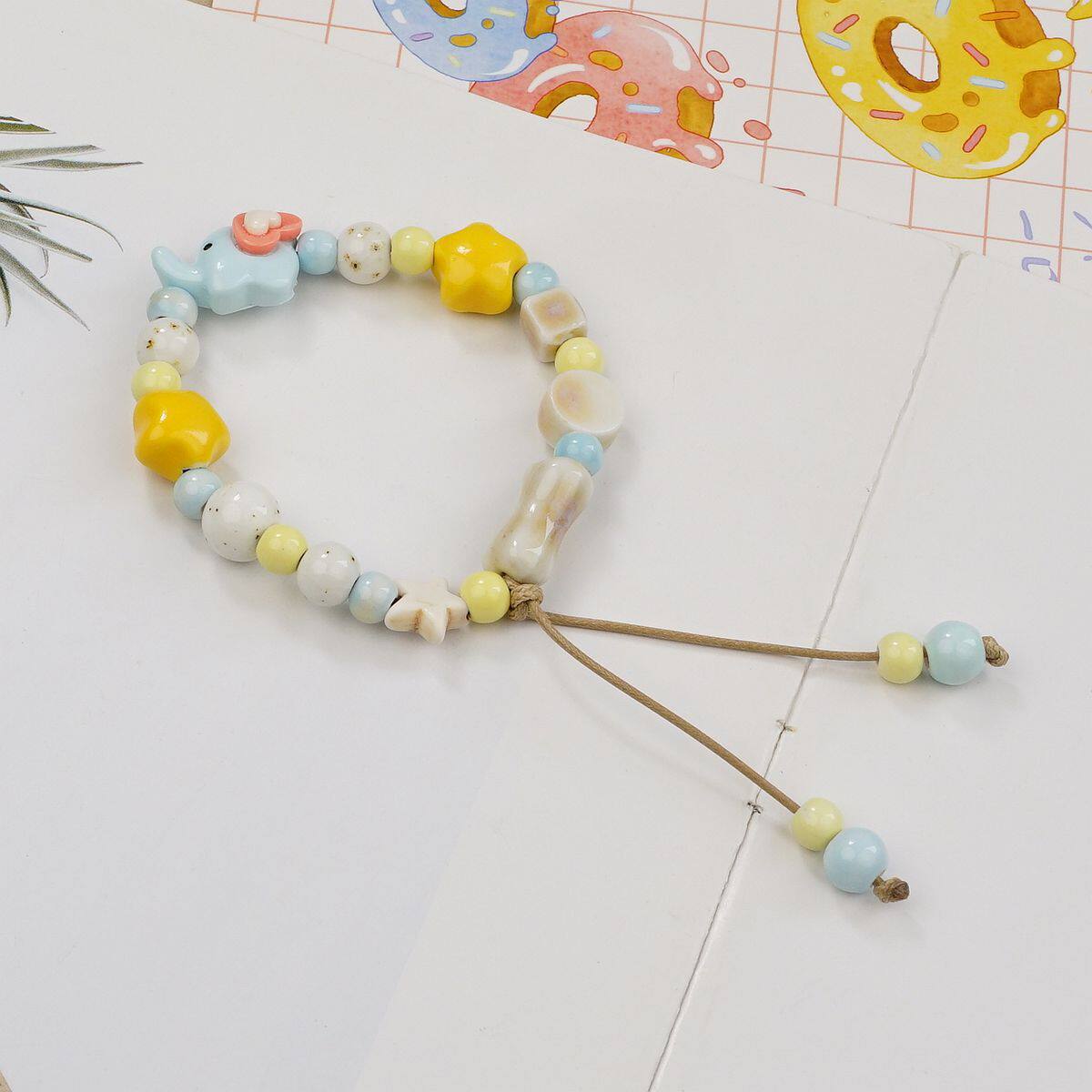 Jingdezhen Little Elephant Yellow Blue Ceramic Bracelet