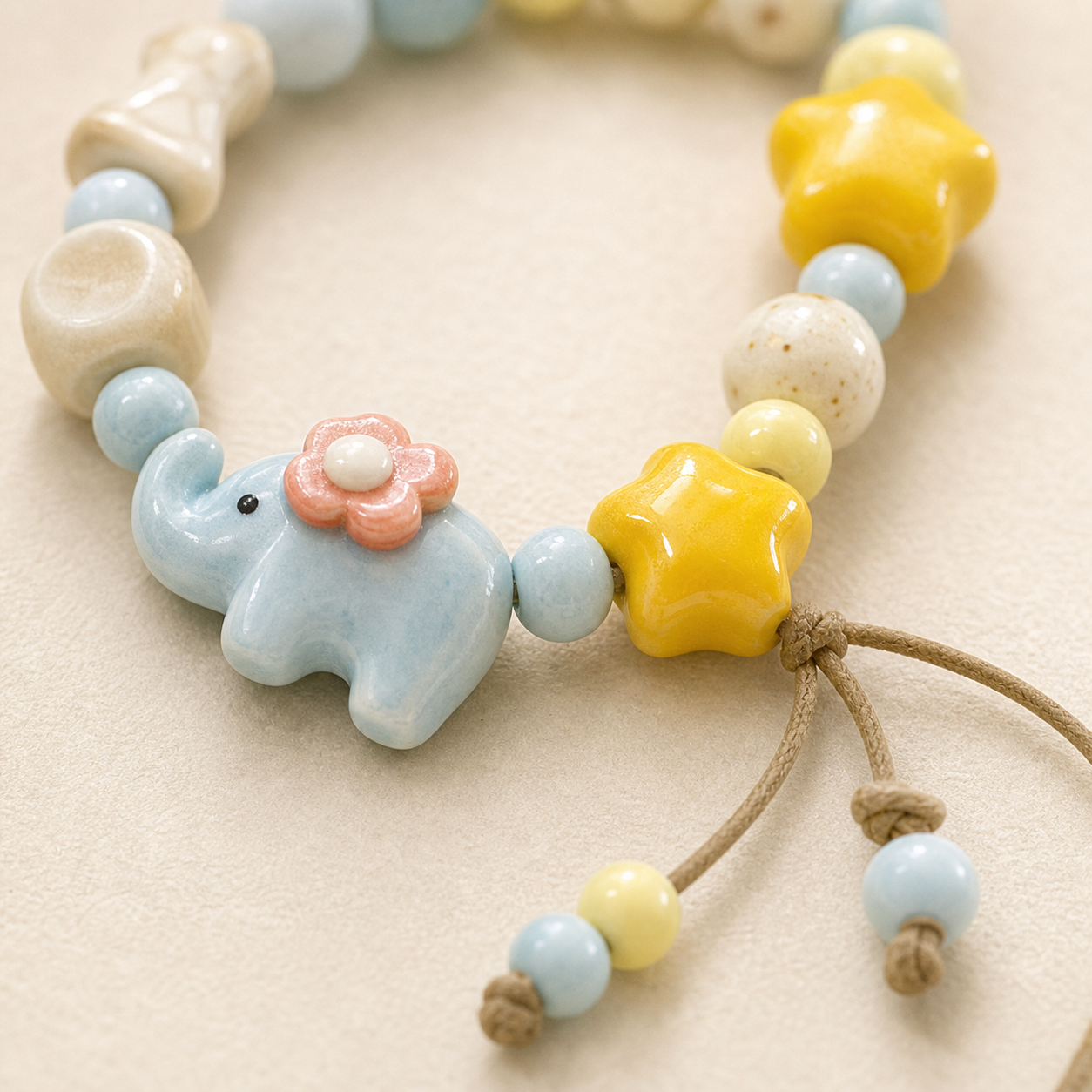 Jingdezhen Little Elephant Yellow Blue Ceramic Bracelet