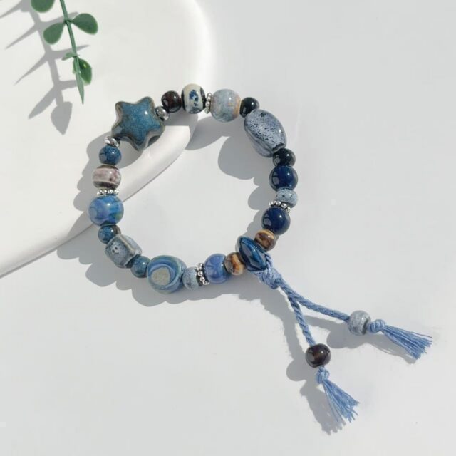 Jingdezhen Blue Planet Star Ceramic Tassel Bracelet