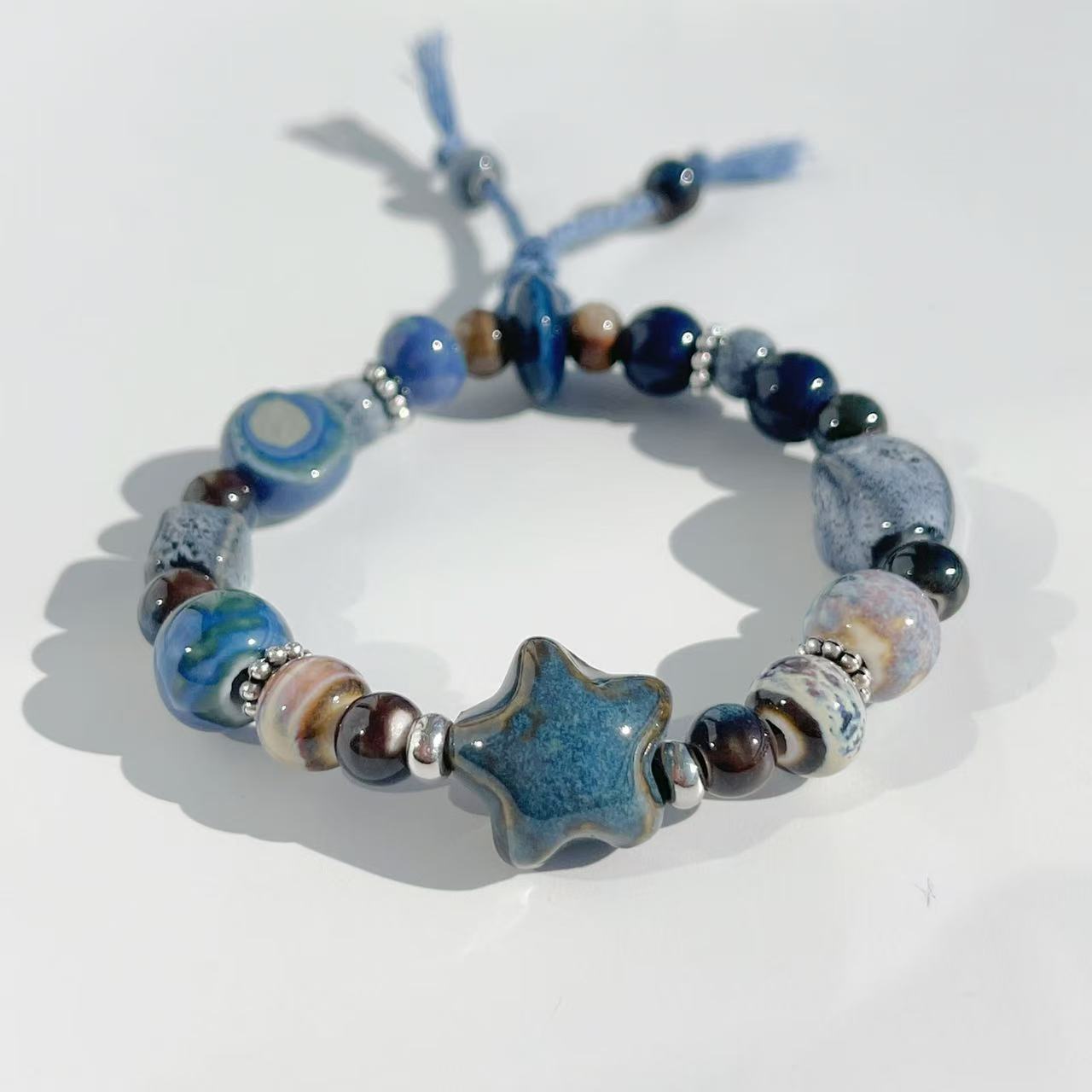 Jingdezhen Blue Planet Star Ceramic Tassel Bracelet
