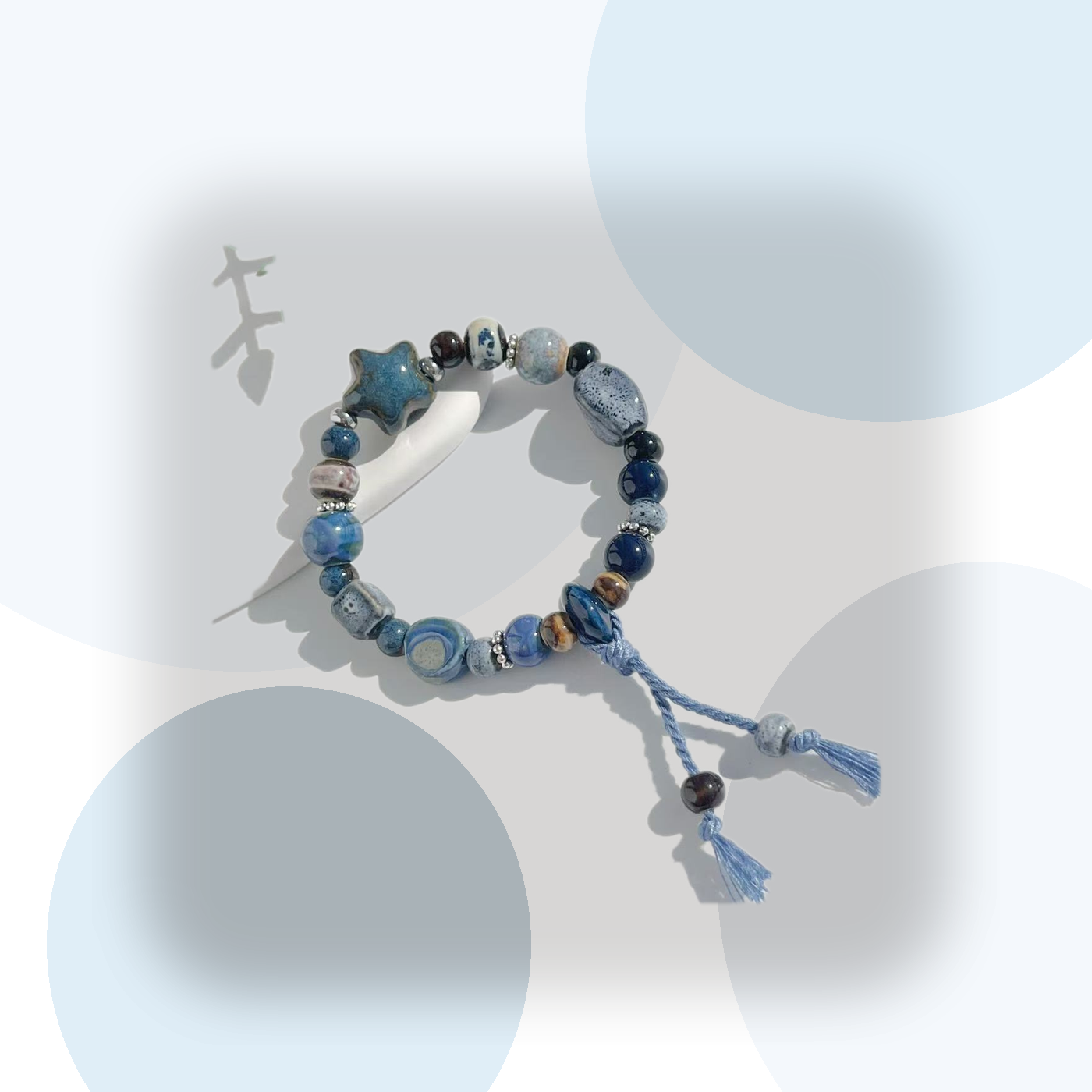 Jingdezhen Blue Planet Star Ceramic Tassel Bracelet