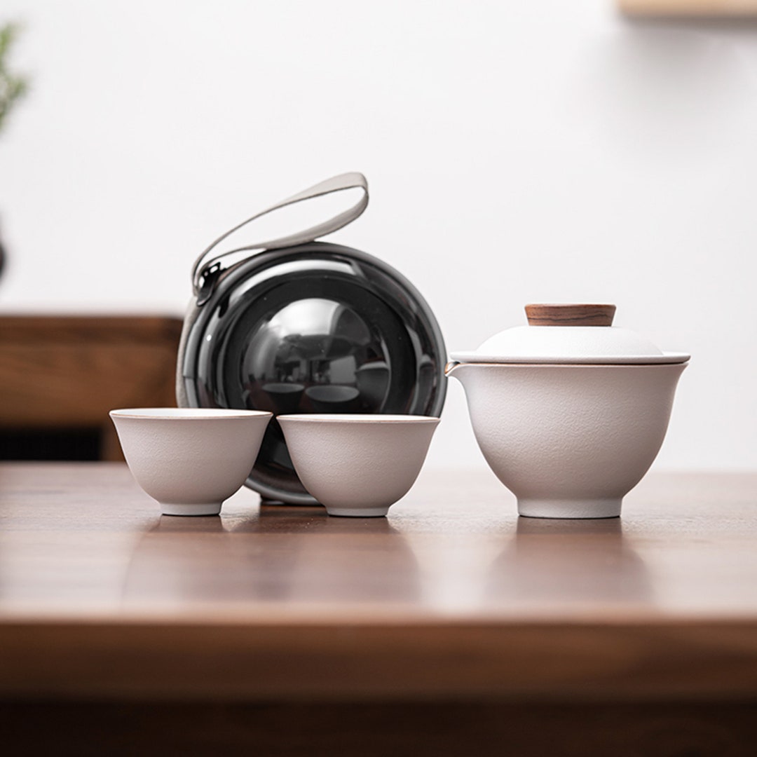 Portable Kung Fu Travel Tea Set with Pot, Two Cups, and Carry Case