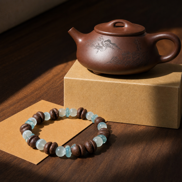 Capricorn Quiet Reward Pairing — Coffee Bean Bracelet & Yixing Zisha Teapot